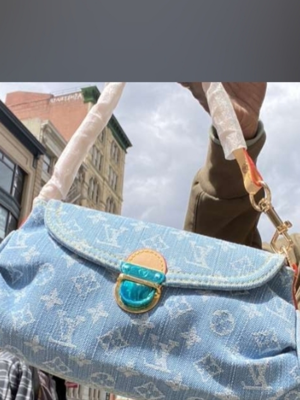 Cotton Light Wash Denim Remix Signature Pleated Designer Blue Monogram Mini Bag